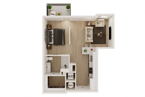 Floor plan for studio, 1 bath, 715 sqft